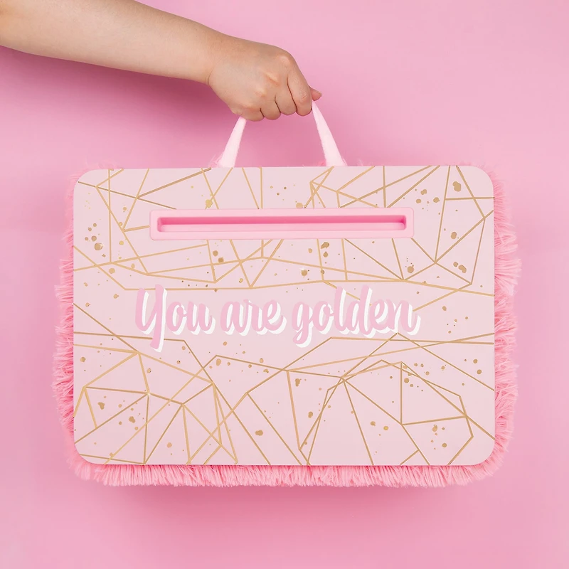 Three Cheers For Girls Pink & Gold Deluxe Fur Kids Lap Desk