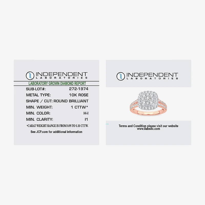 (H-I / I1) Womens 1 CT. T.W. Lab Grown White Diamond 10K or 14K Gold Cushion Side Stone Halo Engagement Ring