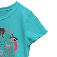 Disney Collection Little & Big Kid Girls Crew Neck Short Sleeve Regular Fit Ariel Princess The Mermaid Graphic T-Shirt