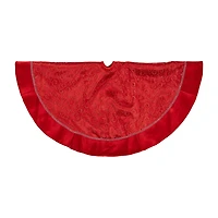 48'' Red Glittered Swirl Sheer Organza Christmas Tree Skirt with Velvet Trim