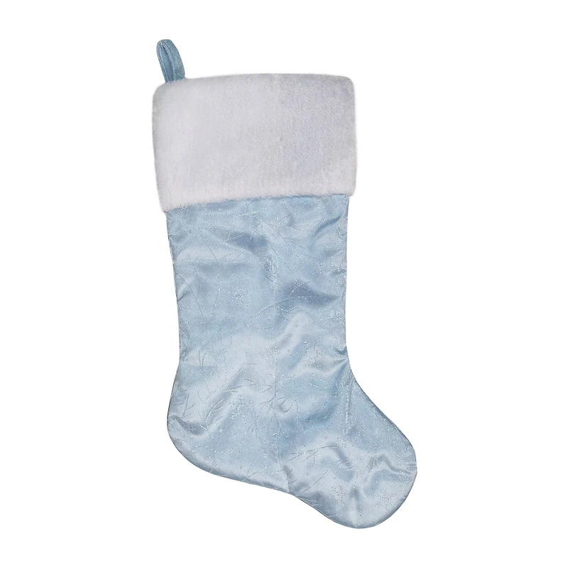 Northlight 20.5-Inch Blue And White Sheer Organza With Faux Fur Cuff Christmas Stocking