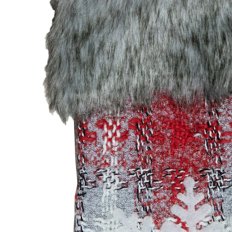 Northlight 18-Inch Red And White Plaid Faux Fur With Snowflake Christmas Stocking