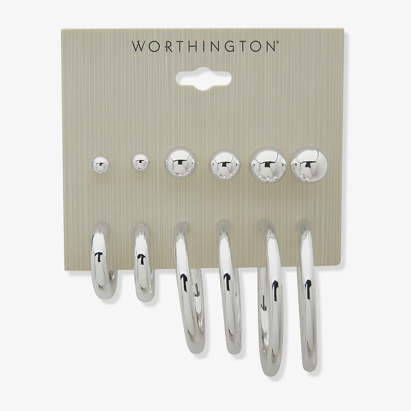 Worthington Silver Tone Womens 6 Pair Earring Set