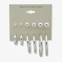 Worthington Silver Tone Womens 6 Pair Earring Set
