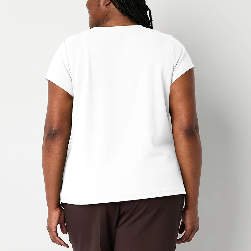 Liz Claiborne Texture Womens Plus Round Neck Short Sleeve Blouse