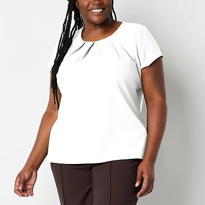 Liz Claiborne Texture Womens Plus Round Neck Short Sleeve Blouse