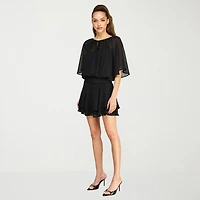 belle vie Womens Split Tie Neck Short Sleeve Blouson Dress