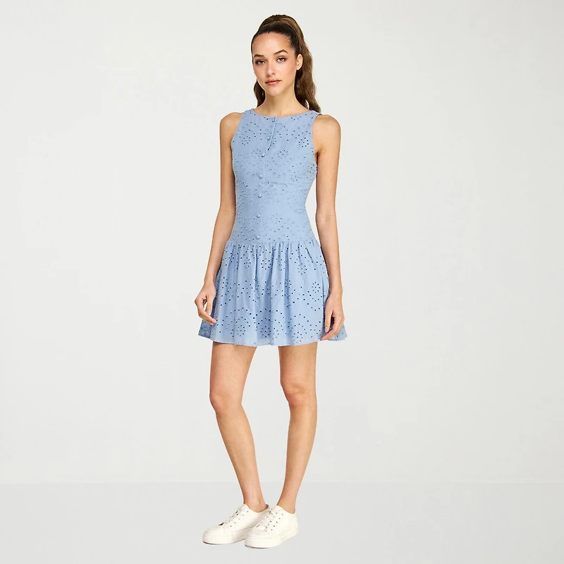 belle vie Womens Sleeveless Scoop Neck Drop Waist Dress