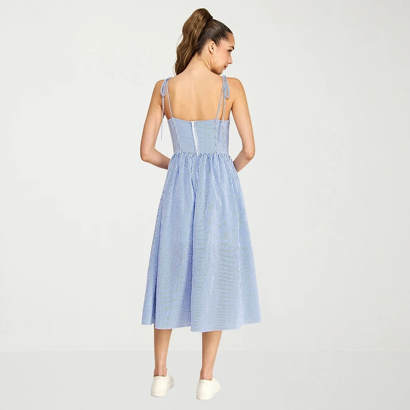belle vie Womens Sleeveless Striped Midi Corset Dress