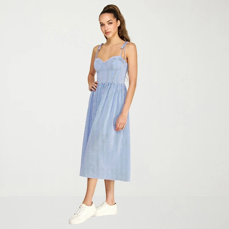belle vie Womens Sleeveless Striped Midi Corset Dress