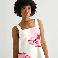 Radiante Couture Womens Juniors Square Neck Sleeveless Floral A-Line Dress