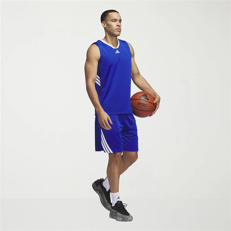 adidas 3 Stripe Mens Mid Rise 9" Basketball Short