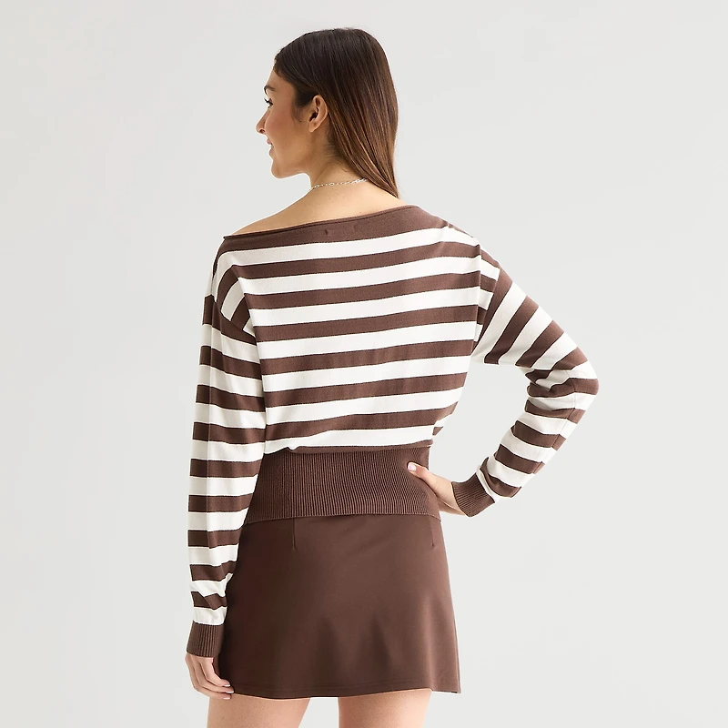 Forever 21 Juniors Womens Asymmetrical Neck Long Sleeve Pullover Sweater