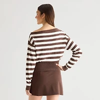 Forever 21 Juniors Womens Asymmetrical Neck Long Sleeve Pullover Sweater