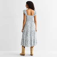 Arizona Womens Juniors Midi Square Neck Sleeveless Peasant Dress