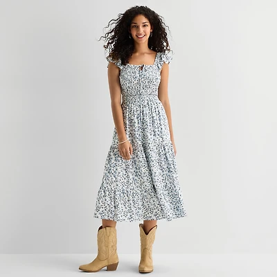 Arizona Womens Juniors Midi Sleeveless Peasant Dress