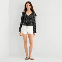 Arizona Womens Juniors Round Neck Long Sleeve Blouse