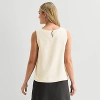 Liz Claiborne Linen Blend Womens Round Neck Sleeveless Blouse