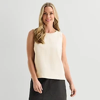 Liz Claiborne Linen Blend Womens Round Neck Sleeveless Blouse