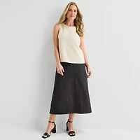 Liz Claiborne Linen Blend Womens Round Neck Sleeveless Blouse