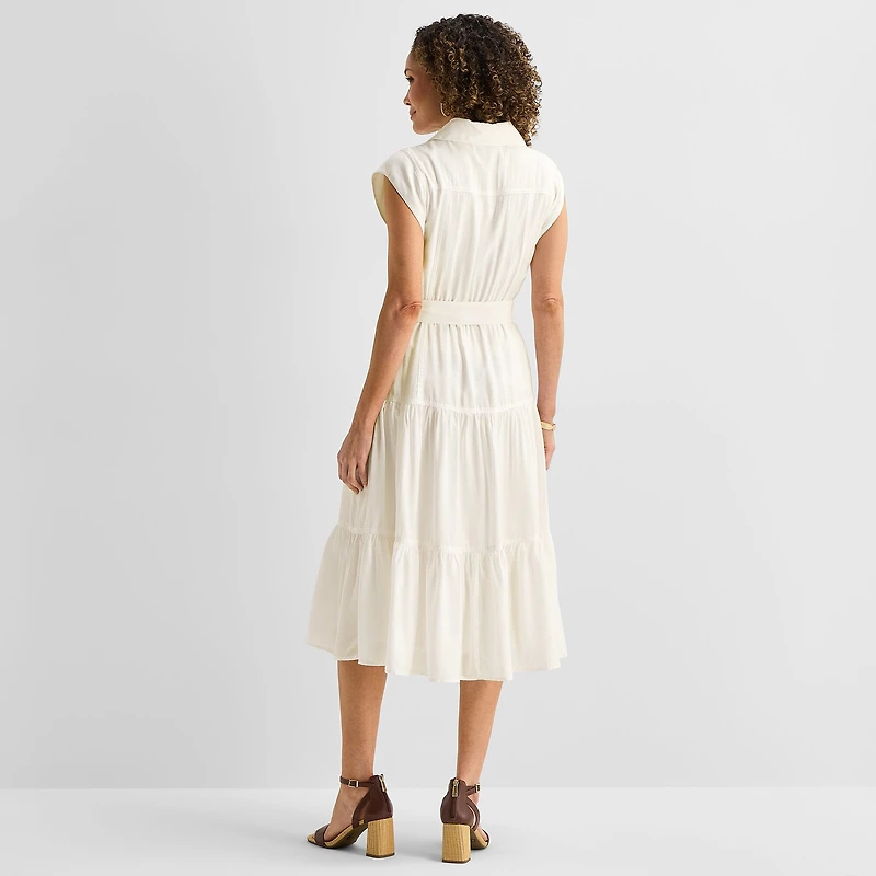 Liz Claiborne Womens Short Sleeve Midi Shirt Dress