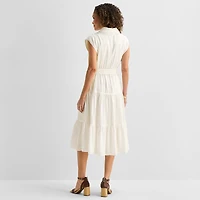 Liz Claiborne Womens Short Sleeve Midi Shirt Dress