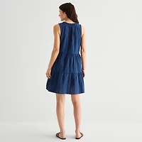St. John's Bay Womens V Neck Sleeveless A-Line Dress