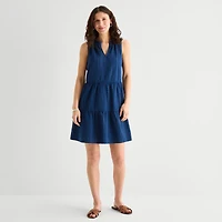 St. John's Bay Womens V Neck Sleeveless A-Line Dress
