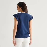 St. John's Bay Womens Split Crew Neck Short Sleeve Blouse