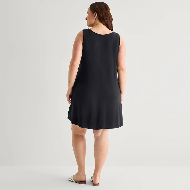 St. John's Bay Womens Plus V Neck Sleeveless Floral A-Line Dress