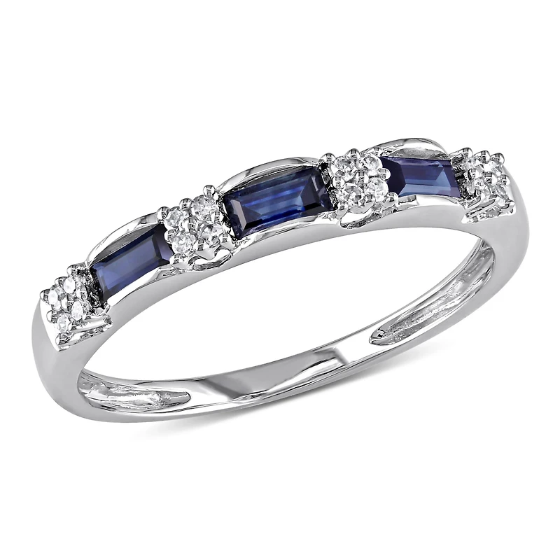 Womens 2MM Diamond Accent Genuine Blue Sapphire 10K Gold Band