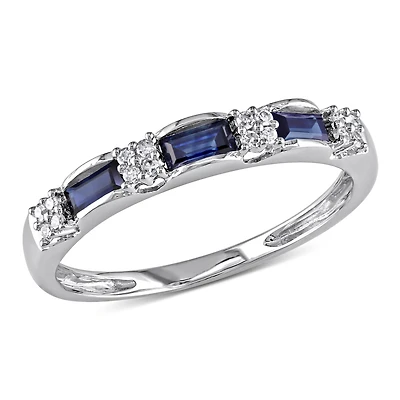 Womens 2MM Diamond Accent Genuine Blue Sapphire 10K Gold Band