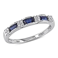 Womens 2MM Diamond Accent Genuine Blue Sapphire 10K Gold Band