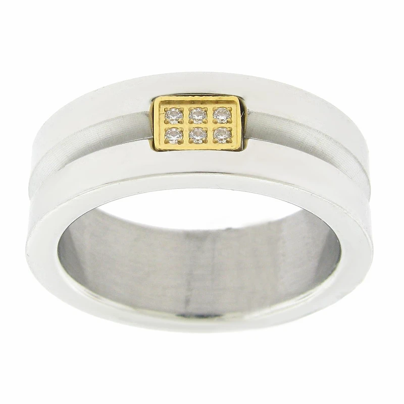 Mens 8MM Cubic Zirconia Stainless Steel Round Band