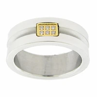 Mens 8MM Cubic Zirconia Stainless Steel Round Band