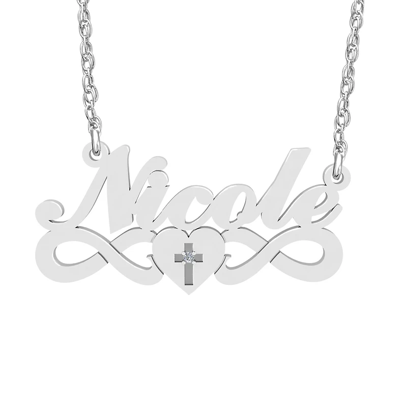 Womens Diamond Accent Natural White Sterling Silver 18 Inch Name Necklace