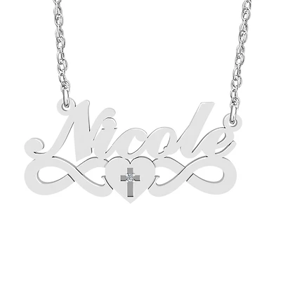 Womens Diamond Accent Natural White Diamond Sterling Silver 18 Inch Name Necklace