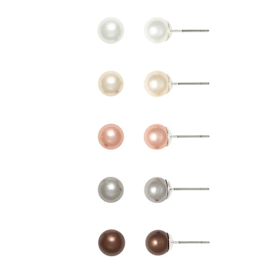 Mixit Womens Simulated Pearl Round Hypoallergenic 5 Pair Earring Set