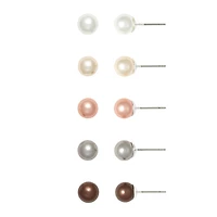 Mixit Womens Simulated Pearl Round Hypoallergenic 5 Pair Earring Set