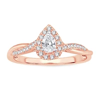 Womens 1/ CT. T.W. Natural White Diamond 10K Gold Pear Side Stone Halo Engagement Ring