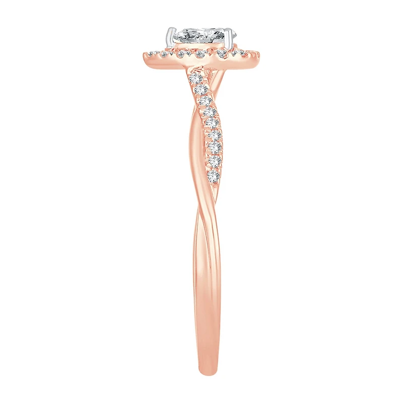 Womens 1/ CT. T.W. Natural White Diamond 10K Gold Pear Side Stone Halo Engagement Ring