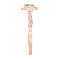 Womens 1/ CT. T.W. Natural White Diamond 10K Gold Pear Side Stone Halo Engagement Ring