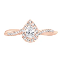 Womens 1/ CT. T.W. Natural White Diamond 10K Gold Pear Side Stone Halo Engagement Ring