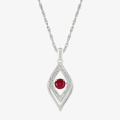 Womens Diamond Accent Lab Created Red Ruby Sterling Silver 18 Inch Pendant Necklace