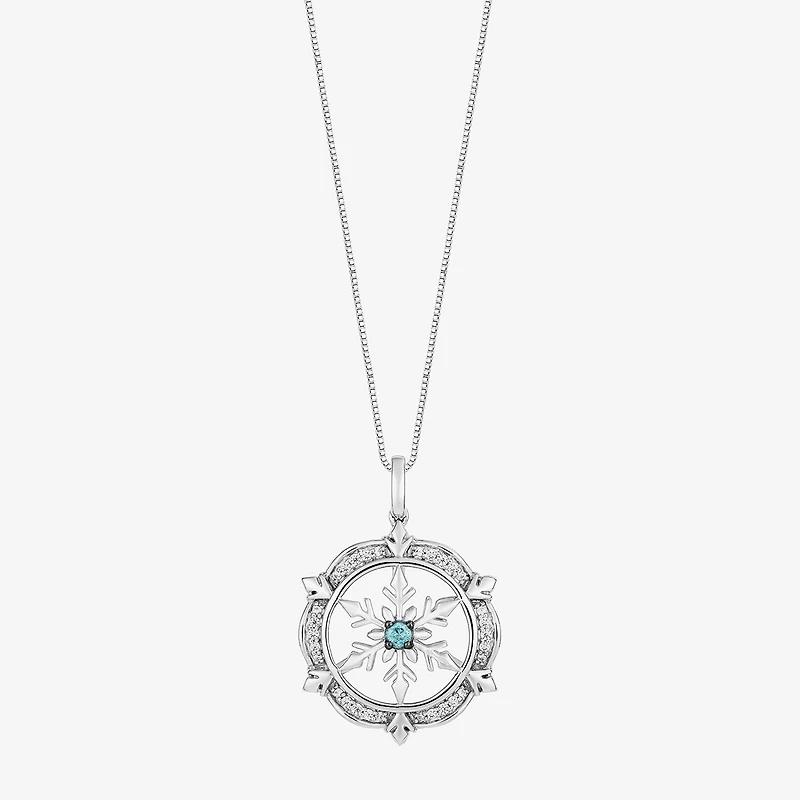 Enchanted Disney Fine Jewelry Womens 1/6 CT. T.W. Genuine White Quartz Sterling Silver Snowflake 18 Inch Pendant Necklace
