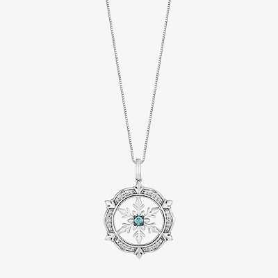 Enchanted Disney Fine Jewelry Womens 1/6 CT. T.W. Genuine White Quartz Sterling Silver Snowflake 18 Inch Pendant Necklace