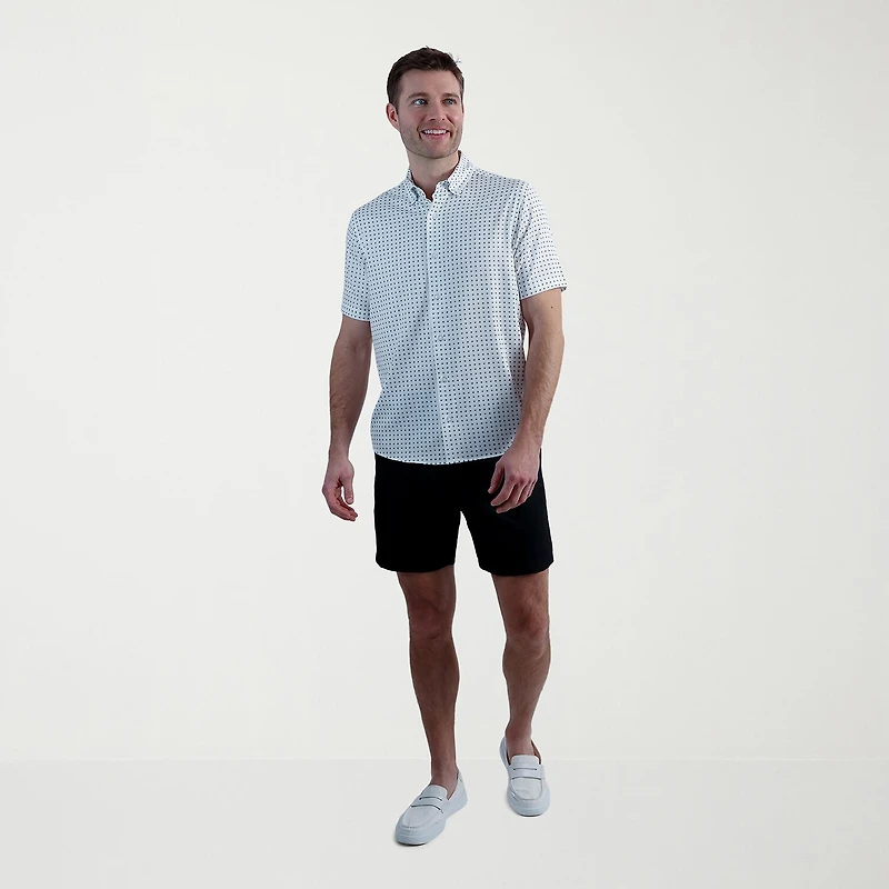 Haggar Performance Seersucker Mens Short Sleeve Slim Fit Button-Down Shirt