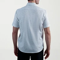 Haggar Performance Seersucker Mens Short Sleeve Slim Fit Button-Down Shirt