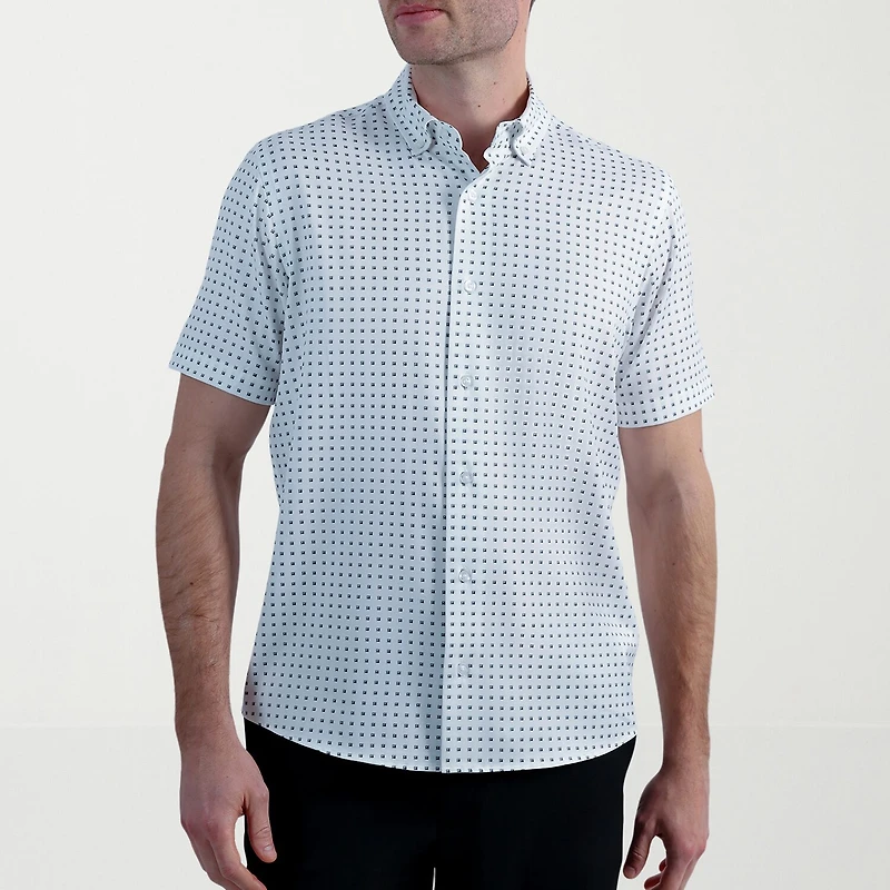 Haggar Performance Seersucker Mens Short Sleeve Slim Fit Button-Down Shirt
