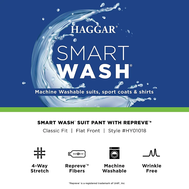 Haggar Smart Wash With Repreve Houndstooth Mens Stretch Fabric Classic Fit Flat Front Suit Pant